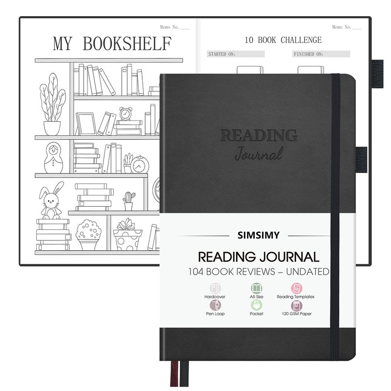 SIMSIMY Reading Journal - 104 Book Reviews  Book Journal for Book Lovers & Readers  Review and Track Your Reading Progress  Reading Log Gift  A5 Size - Image 1